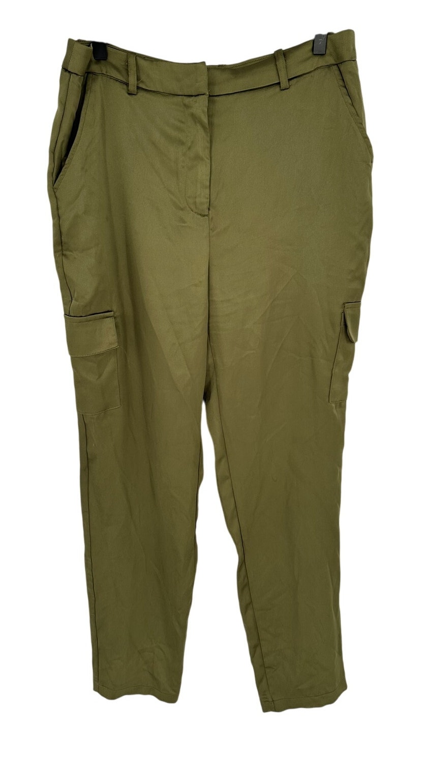 Anthropologie Bailey 44 Satin Cargo Pants Green M High Rise Straight Leg Utility
